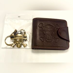 NEW Men’s Anime Puffy Skull Brown Wallet Cardholder w’ Matching Gold Key Chain
